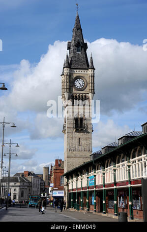 Darlington County Durham UK - Exterior of the indoor market and clock tower in town centre Stock Photo