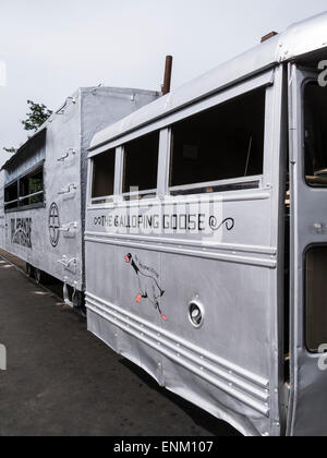 Galloping Goose #5, Durango and Silverton Narrow Gauge Railroad Depot, Durango, Colorado. Stock Photo