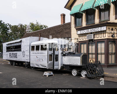 Galloping Goose #5, Durango and Silverton Narrow Gauge Railroad Depot, Durango, Colorado. Stock Photo