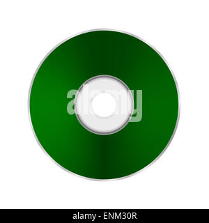 Green Compact Disc Isolated on White Background. Stock Photo