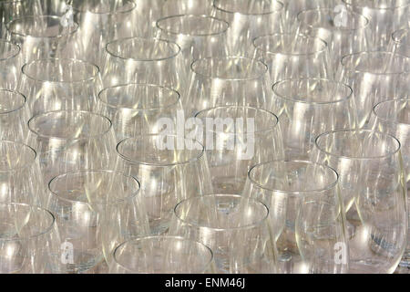 Wine glasses in rows Stock Photo