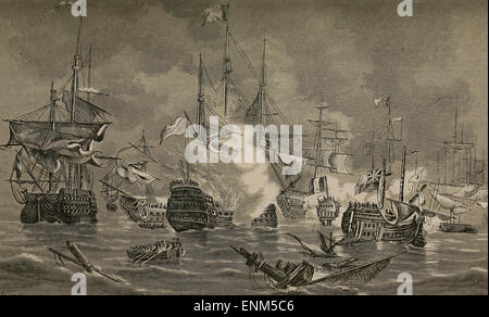 Battle of the Nile French Flag Ship L'Orient, 120 Guns, on Fire, 1798 Stock Photo