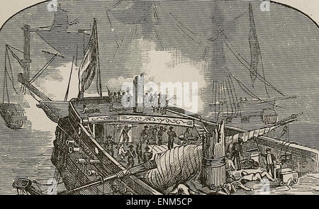 Le Tonnant Dismasted - Appearance of her deck at the Close of the Engagement - Battle of the Nile 1798 Stock Photo
