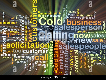 Background concept wordcloud illustration of cold calling glowing light Stock Photo