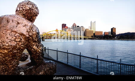 Fred Rogers (Mr. Rogers) is remembered with a bronze statue called “Tribute to Children” on Pittsburgh’s North Shore. Stock Photo