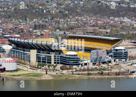 An aerial view of Heinz Field along the North Shore  - Pittsburgh, Pennsylvania. Stock Photo