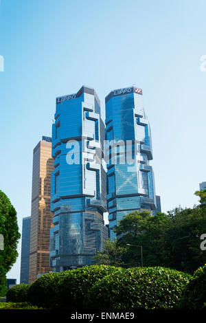 Hong Kong, Hong Kong SAR -November 17, 2014:  The Lippo Centre is a twin-tower skyscraper complex completed in 1988 at 89 Queens Stock Photo