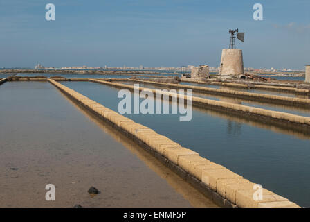 windmill at Trapani salt flats, Sicily Stock Photo