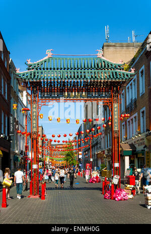 LONDON, UK - JULY 24, 2014: Main gate to the Chinatown in London in regular working day Stock Photo