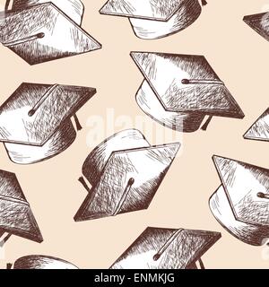 Graduation cap seamless doodle pattern. EPS 10 vector illustration without transparency. Stock Vector