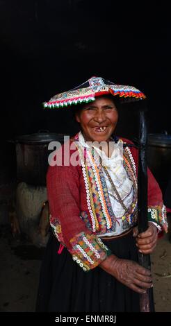 Peruvian woman smiling with no teeth. Stock Photo