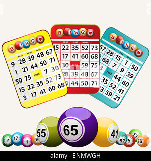 Set Of Bingo Cards an Bingo Balls on White Background Stock Photo