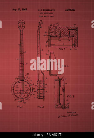 Long Neck Banjo patent from 1964 Vintage patent artwork great presentation in both corporate and personal settings ie offices/ c Stock Photo