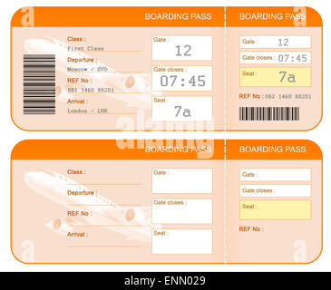 First class boarding pass or plane ticket with destination Stock Photo ...