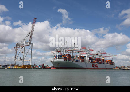 Container ship OOCL Singapore pictured in Southampton Docks Container Port Stock Photo