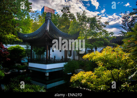 Pagoda at the Lan Su Chinese Garden in Portland, Oregon. Stock Photo