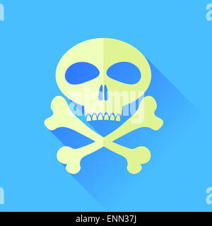 Skull and Bones Isolated on Blue Background. Stock Photo