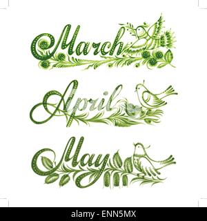 set name of the month spring Stock Vector