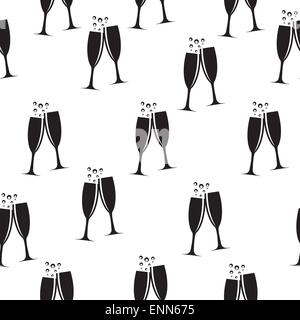 Two Glasses of Champagne Silhouette Seamless Pattern Background Vector Illustration EPS10 Stock Vector