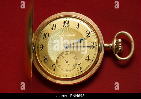 Vintage Swiss gold mechanical pocket watch. Stock Photo