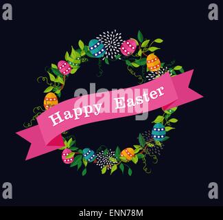 Wreath Easter color eggs Stock Vector