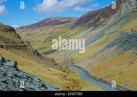 Car on Honister Pass (B5289), Lake District National Park, Cumbria, England UK Stock Photo