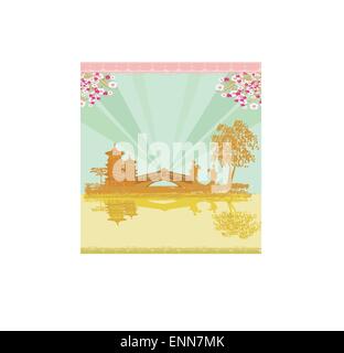 abstract Asian Landscape and two geishas Stock Vector