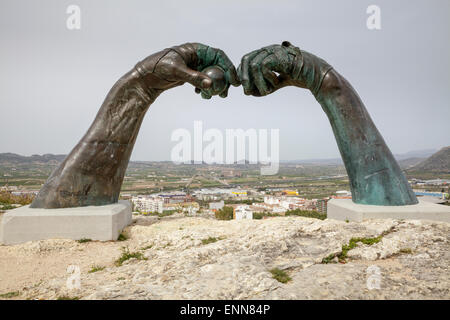 Pelota sculpture, two hands with ball, Xativa, Valencia, Spain Stock Photo