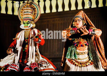 Traditional Kerela cultural dance show (Kathakali) in Fort Kochi. Stock Photo