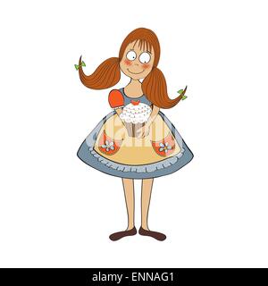 funny girl with birthday cake Stock Vector