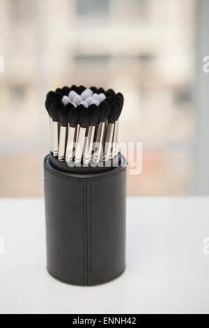 Collection brushes for make-up in a case Stock Photo