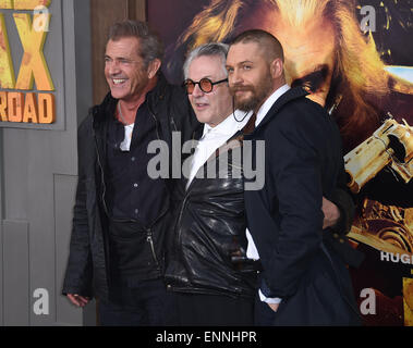 Hollywood, California, USA. 7th May, 2015. Mel Gibson, Tom Hardy & George Miller arrives for the premiere of the film 'Mad Max: Fury Road' at the Chinese theater. © Lisa O'Connor/ZUMA Wire/Alamy Live News Stock Photo