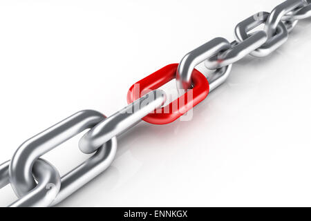 Steel chain with red link Stock Photo