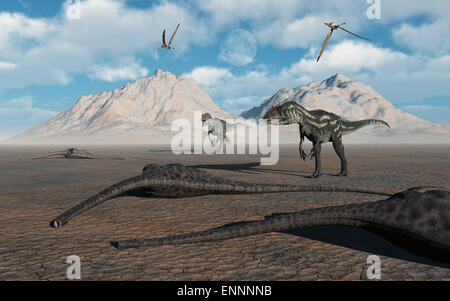 Dead Diplodocus Saurpods,Make A Meal For Allosaurus Dinosaurs Stock Photo