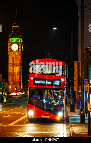 LONDON - APRIL 14: Iconic red double decker bus on April 14, 2015 in London, UK. Stock Photo