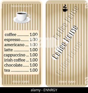 menu for coffee shop, restaurant. Template prices Stock Vector