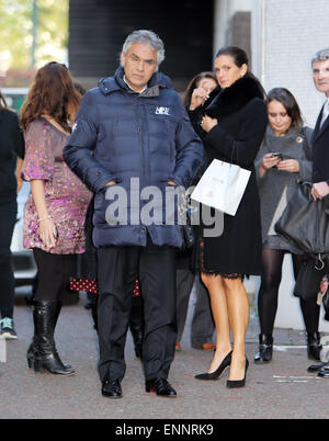 Andrea Bocelli and his wife, Veronica Berti outside the ITV studios  Featuring: Andrea Bocelli,Veronica Berti Where: London, United Kingdom When: 04 Nov 2014 Stock Photo