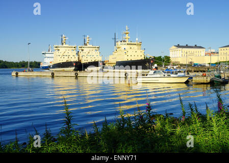 Large ice breaker ships moored in Helsinki harbour in the summer, Finland. Stock Photo