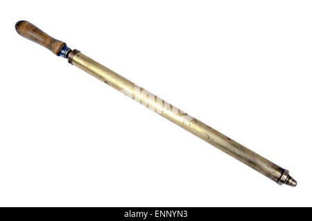 Old bicycle pump created from brass. Stock Photo