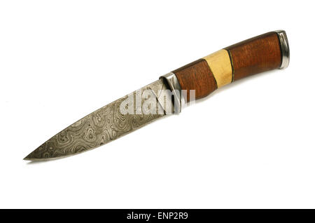 Old knife of Damascus steel - forged metal,traditionally used for creating cold arms on Middle East Stock Photo