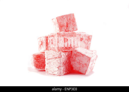 Sweet pieces of turkish delight on white background Stock Photo