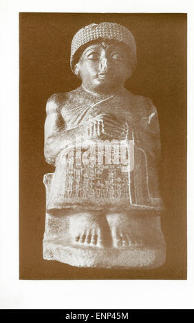 Gudea was  prince of the independent kingdom of Lagash in southern Mesopotamia, in the late 3rd millennium. He was known for his piety and for the many temples he built. This statuette is the only complete extant statues of a series of diorite representations of Gudea. The inscription engraved on his robe indicates that it is dedicated to the god Ningishzida. This statue was found during the excavations at Tello (ancient Girsu), capital of the kingdom of Lagash (in present-day Iraq). Stock Photo