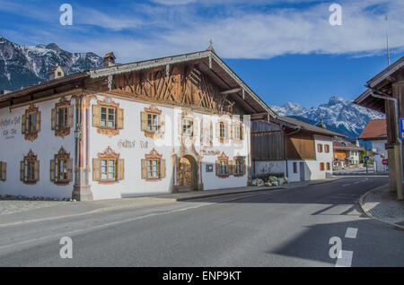 Kruen - a picture perfect village with a refreshingly rustic charm in a wide and unique high valley. Stock Photo