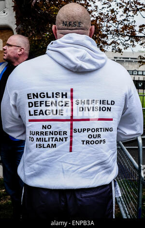 Waltham Forest.  May 9th 2015. Members of the English Defence League arrive for a rally in Waltham Forest.   Photographer: Gordon Scammell/Alamy Live News Stock Photo