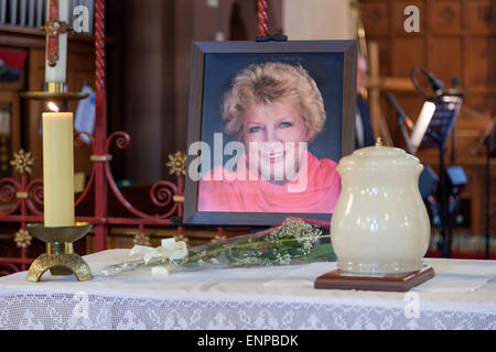 Holy Trinity Church, Chesterton, UK. 8 May 2015. Portrait photograph and ashes of Singer/Songwriter Jackie Trent at her memorial service. Credit:  John Henshall / Alamy Live News PER0543 Stock Photo