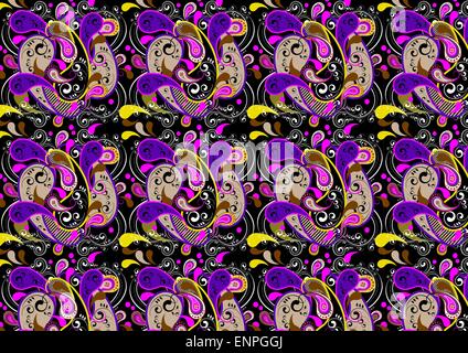 Motley seamless background with purple paisley patterns Stock Vector