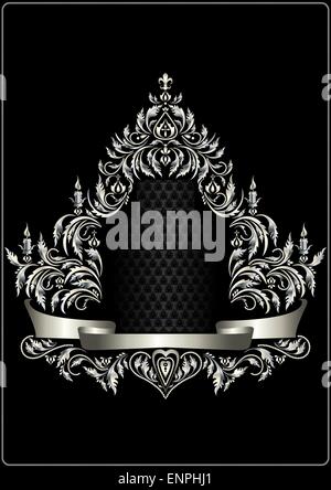 Antique silver frame with heraldry and decorative ribbon Stock Vector
