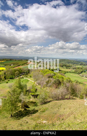 A view across the Severn Vale towards the River Severn from Painswick Beacon hill fort, Groucestershire, England, UK Stock Photo