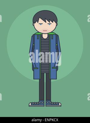line style illustration showing young person standing with hands in his pockets Stock Vector