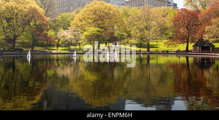Spring at the Conservatory Water, also known as the Model Boat Pond, in Central Park, New York CIty Stock Photo